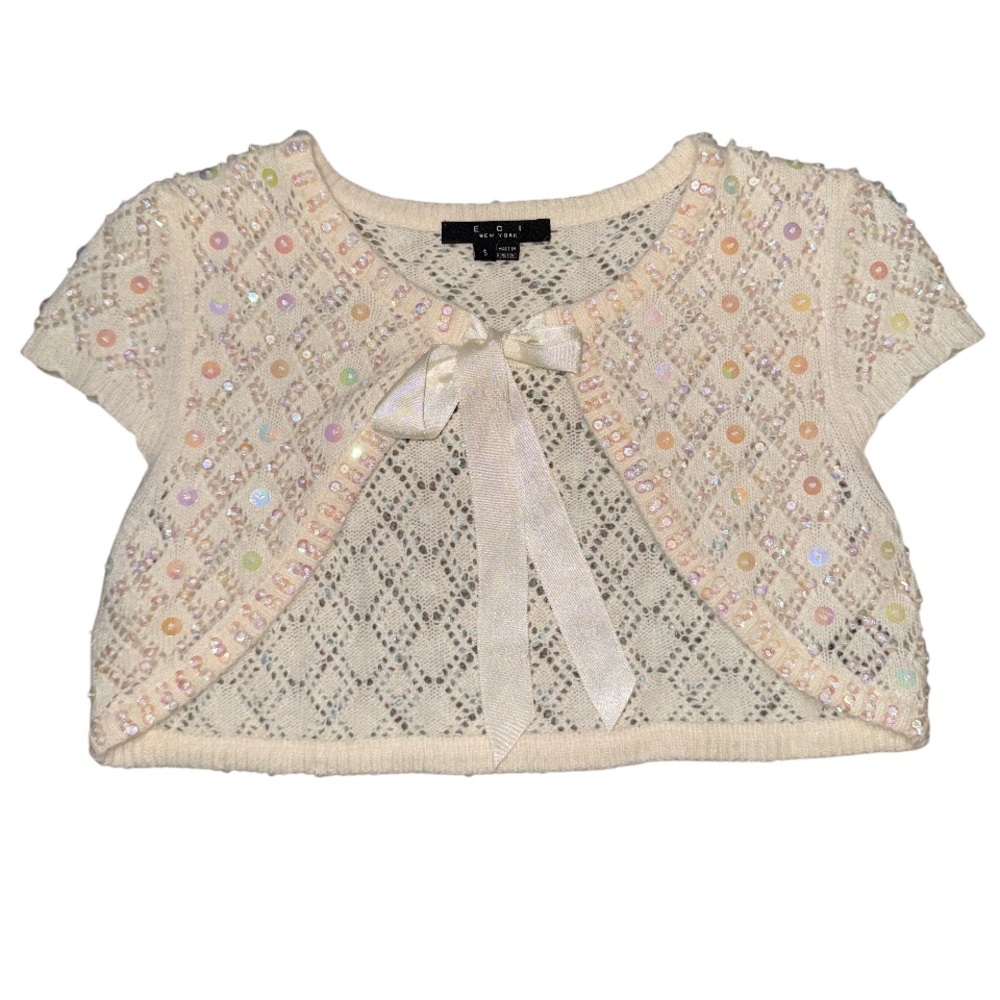 Vintage Y2K whimsy fairy ECI sparkle angora‎ wool blend shawl cardigan